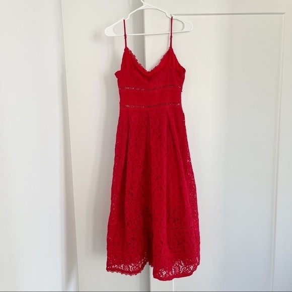 NSR Dress Red Lace Midi Dress NWT Medium - Picture 7 of 8